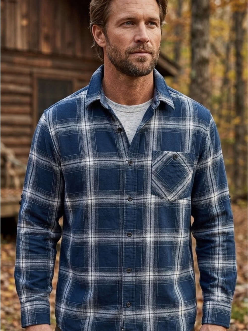 Field & Stream Men’s Navy Blue Plaid Flannel Button Down Shirt Size L